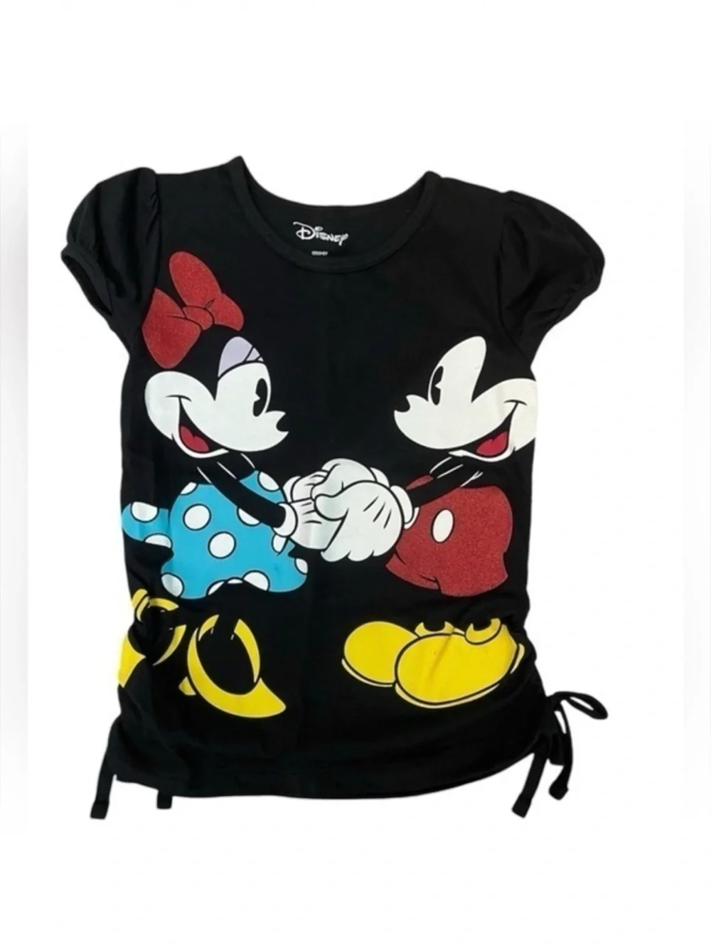Disney Mickey Minnie Mouse Girls Graphic Tee Side Tie‎ Top 6/6X NWOT